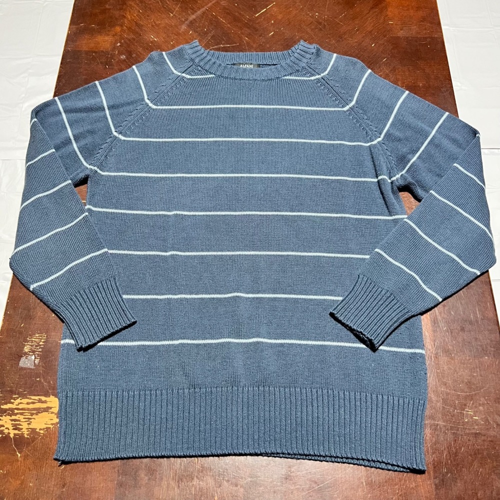 Alfani Mens Blue Striped Cotton Crewneck Sweater Regular Fit XL WPL 8046